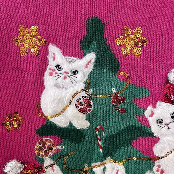 33 Degrees Cats in Christmas Tree Ugly Christmas Sweater Pink Girls Size XS 6/6X - Picture 7 of 14